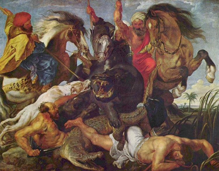 Peter Paul Rubens Rubens is known for the frenetic energy and lusty ebullience of his paintings, as typified by the Hippopotamus Hunt oil painting picture